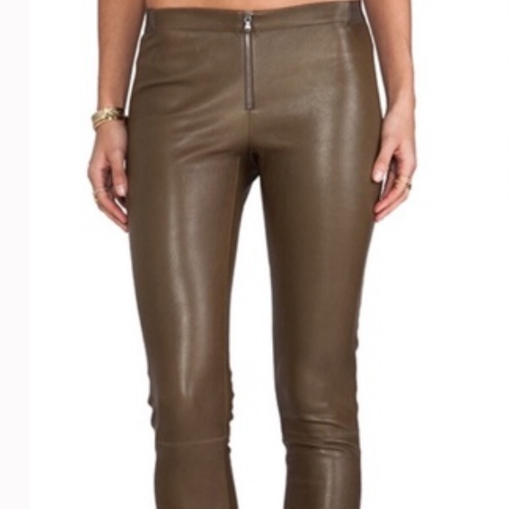 Alice and Olivia green expo leather leggings